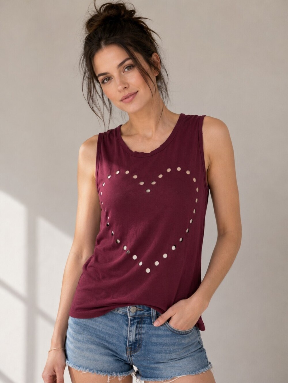 Lovers + Friends Heart Tank Top Burgundy M